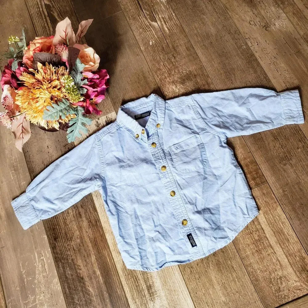 Faded Glory The Authentic Oxford Size 18m Boys Blue Buttondown Shirt 100% Cotton